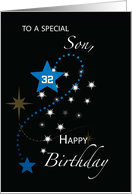 Son Custom Age 32nd Birthday Star Inspirational Blue and Black card