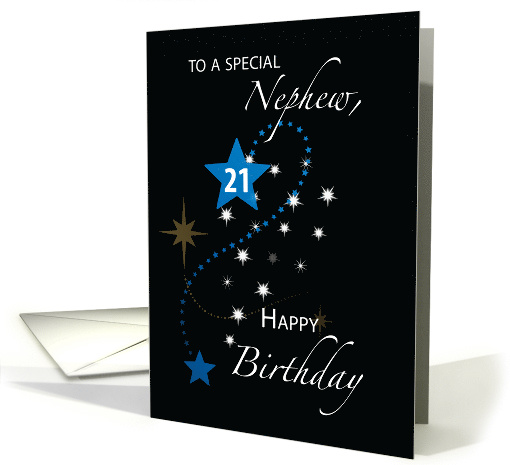 Nephew 21st Birthday Star Inspirational Blue and Black card (1639526)