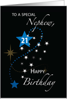Nephew 21st Birthday Star Inspirational Blue and Black card
