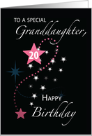 Granddaughter 20th Birthday Star Inspirational Pink and Black card