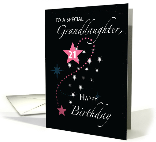 Granddaughter 21st Birthday Star Inspirational Pink and Black card