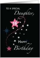 Daughter 19th Birthday Star Inspirational Pink and Black card