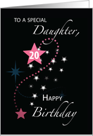 Daughter 20th Birthday Star Inspirational Pink and Black card