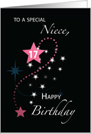 Niece 17th Birthday Star Inspirational Pink and Black card