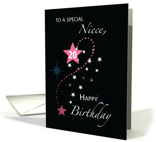 Niece 20th Birthday Star Inspirational Pink and Black card (1640776)