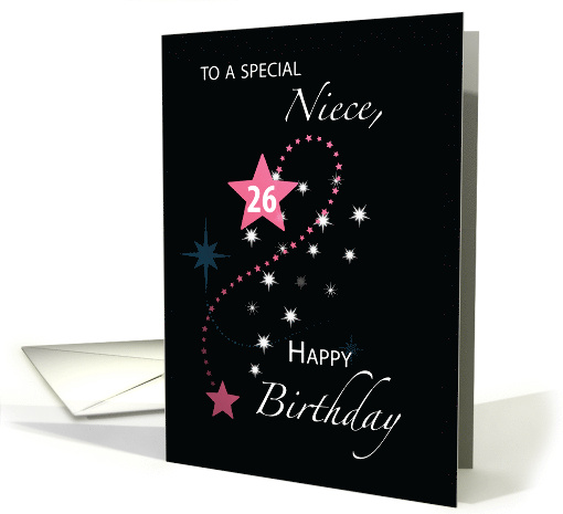 Niece 26th Birthday Star Inspirational Pink and Black card (1640788)
