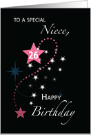 Niece 26th Birthday Star Inspirational Pink and Black card