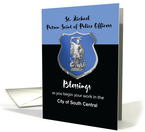 Customize City Name St. Michael Blessings to New Police Officer card