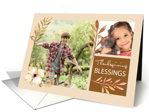 Thanksgiving Blessings Fall Leaves With Two Photos card (1642950)