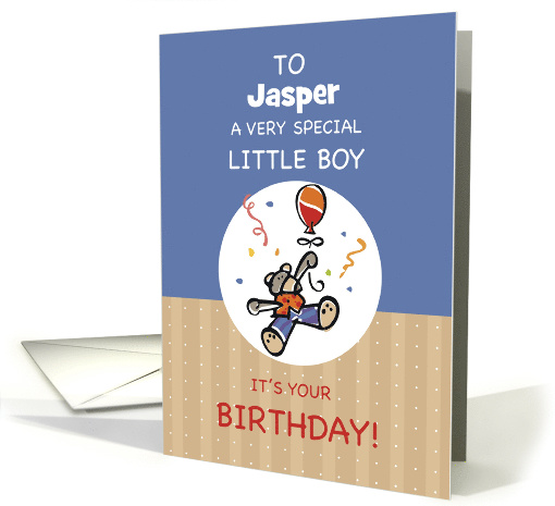 Custom Name Boy Teddy Bear Balloon Birthday card (1644460)