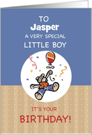 Custom Name Boy Teddy Bear Balloon Birthday card