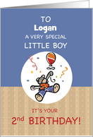 Custom Name Boy 2nd Teddy Bear Balloon Birthday card