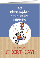 Custom Name Nephew 1st Teddy Bear Balloon Birthday card