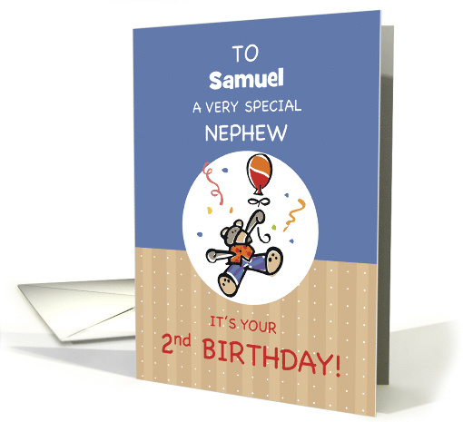 Custom Name Nephew 2nd Teddy Bear Balloon Birthday card (1645530)