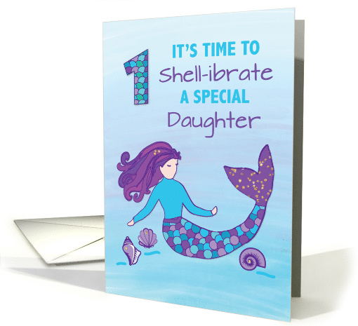 Daughter 1st Birthday Sparkly Look Mermaid card (1646114)
