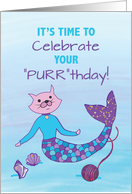 Birthday Purrmaid with Sparkly Glitter Look card