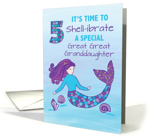 Great Great Granddaughter 5th Birthday Sparkly Look Mermaid card
