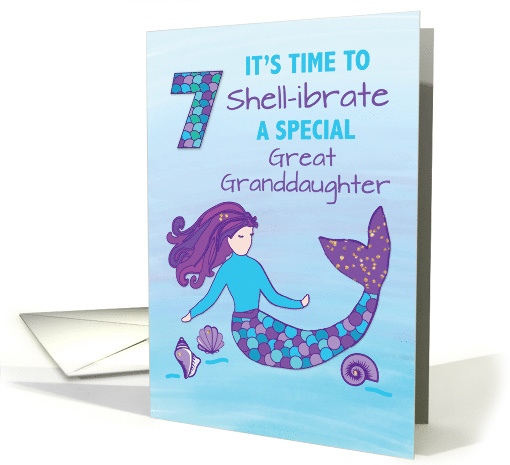 Great Granddaughter 7th Birthday Sparkly Look Mermaid card (1647494)