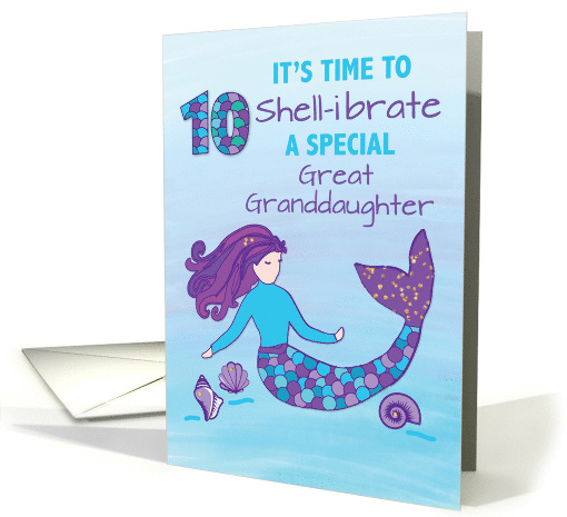 Great Granddaughter 10th Birthday Sparkly Look Mermaid card (1647518)