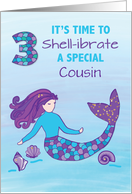 Custom Relation Cousin 3rd Birthday Sparkly Look Mermaid card