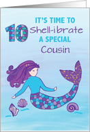 Custom Relation Cousin 10th Birthday Sparkly Look Mermaid card