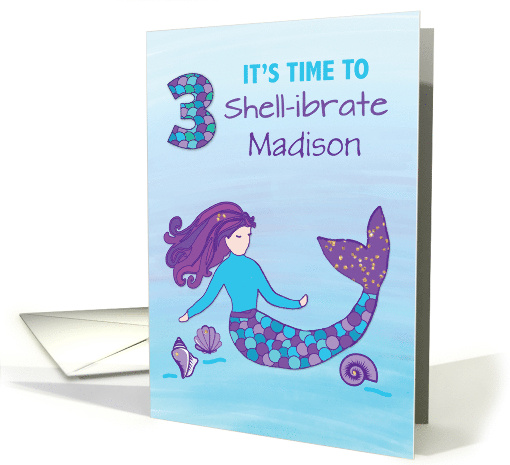 Custom Name 3rd Birthday Sparkly Look Mermaid card (1649006)