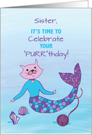 Sister Birthday Purrmaid with Sparkly Glitter Look card