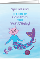 Special Girl Birthday Purrmaid with Sparkly Glitter Look card