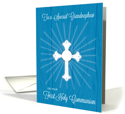 Grandnephew First Communion Cross and Rays on Blue Wood card (1650836)