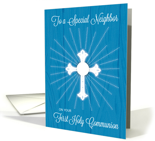 Neighbor First Communion Cross and Rays on Blue Wood card (1650868)