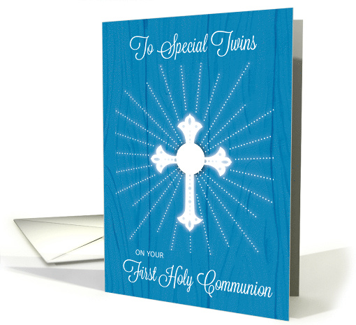 Twins First Communion Cross and Rays on Blue Wood card (1650872)