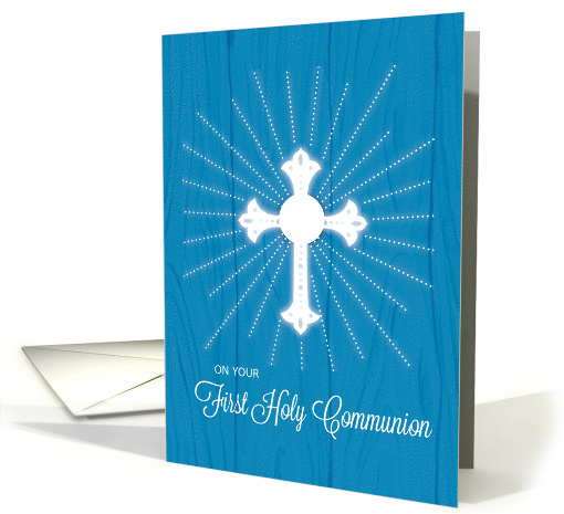 First Communion Cross and Rays on Blue Wood card (1650876)