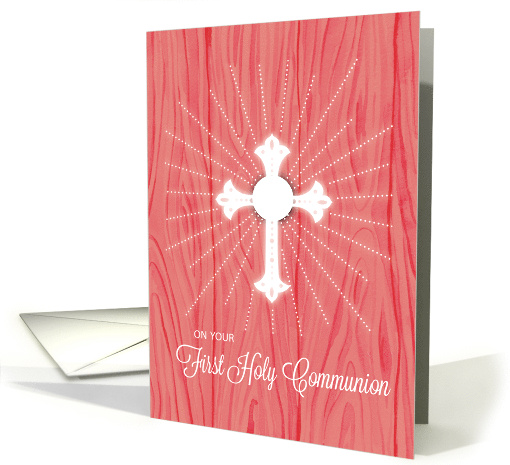 First Communion Cross and Rays on Pink Wood card (1650942)