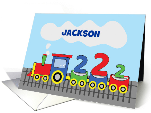 2nd Birthday Personalized Name Jackson Colorful Train on Track card