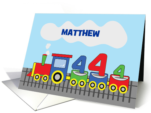 4th Birthday Personalized Name Matthew Colorful Train on Track card