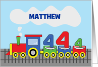 4th Birthday Personalized Name Matthew Colorful Train on Track card