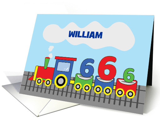 6th Birthday Personalized Name William Colorful Train on Track card