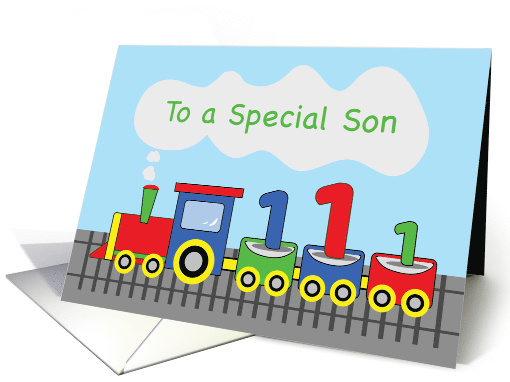 Son 1st Birthday Colorful Train on Track card (1652996)