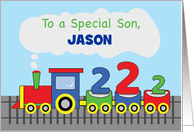 Son 2nd Birthday Personalized Name Jason Colorful Train on Track card