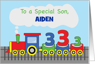 Son 3rd Birthday Personalized Name Aiden Colorful Train on Track card