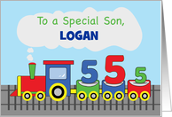 Son 5th Birthday Personalized Name Logan Colorful Train on Track card