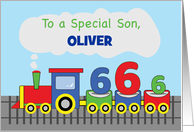 Son 6th Birthday Personalized Name Oliver Colorful Train on Track card