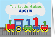 Godson 1st Birthday Personalized Name Austin Colorful Train on Track card