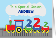 Godson 2nd Birthday Personalized Name Andrew Colorful Train on Track card