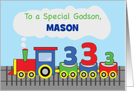 Godson 3rd Birthday Personalized Name Mason Colorful Train on Track card