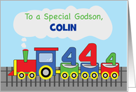 Godson 4th Birthday Personalized Name Colin Colorful Train on Track card