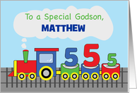 Godson 5th Birthday Personalized Name Matthew Colorful Train on Track card