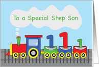 Step Son 1st Birthday Colorful Train on Track card