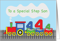 Step Son 4th Birthday Colorful Train on Track card