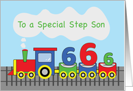 Step Son 6th Birthday Colorful Train on Track card